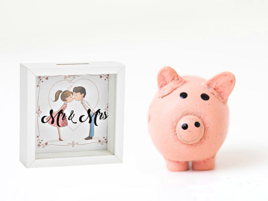 Mr And Mrs Wooden Money Box, Honeymoon Fund Box For Wedding Reception Table