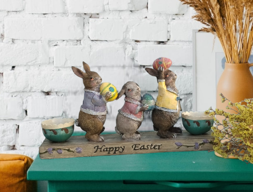 Easter Egg Display, Bunny Figurines With Easter Eggs