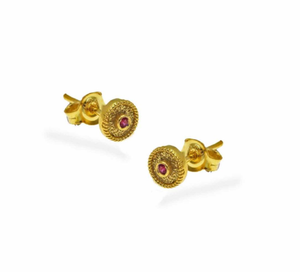 22k Gold Plated Silver Stud Earrings, Byzantine Earrings With Gemstones