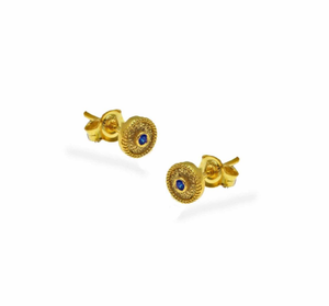 22k Gold Plated Silver Stud Earrings, Byzantine Earrings With Gemstones