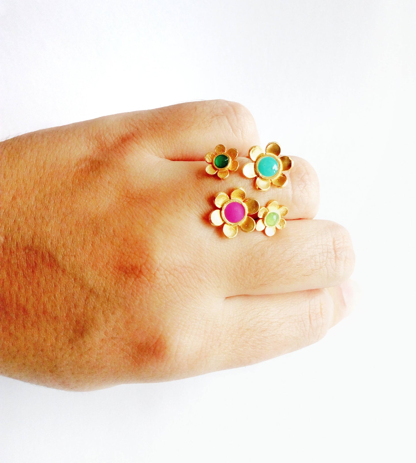 Enamel Flower Ring, Open Gold Ring, Friendship Rings For 2 3 4