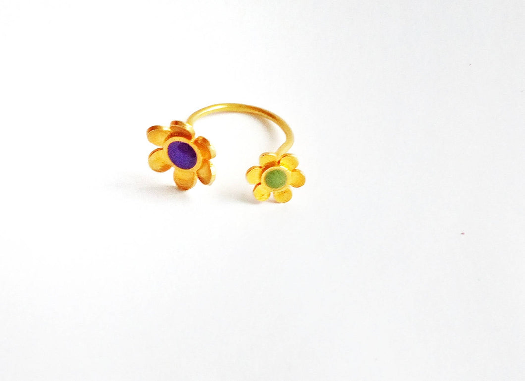 Enamel Flower Ring, Open Gold Ring, Friendship Rings For 2 3 4