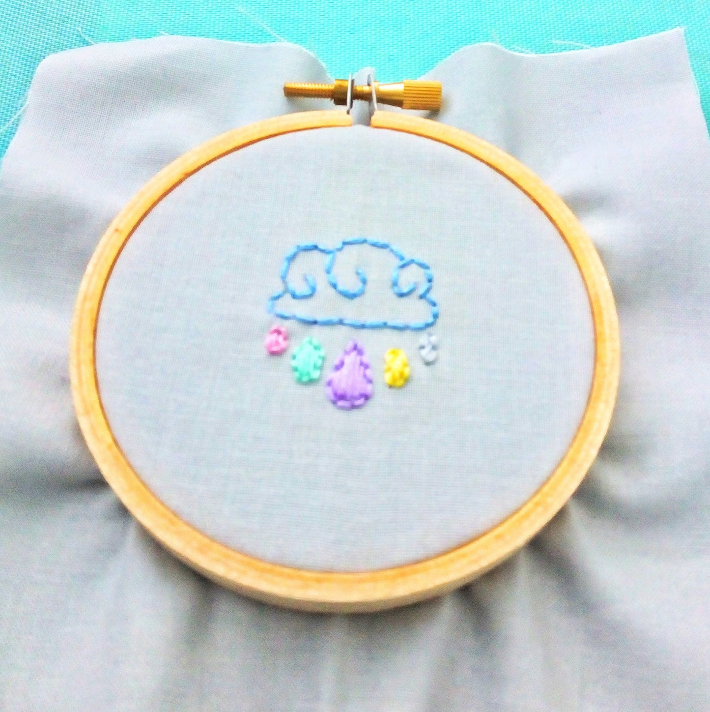Miniature Embroidery Cloud And Rain Hoop Necklace, Preschool Teacher Gift