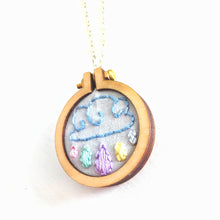 Load image into Gallery viewer, Miniature Embroidery Cloud And Rain Hoop Necklace, Preschool Teacher Gift
