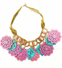 Load image into Gallery viewer, Oversized Floral Necklace, Laser Cut Wood Necklace With Flowers And Leaves
