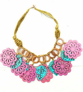 Oversized Floral Necklace, Laser Cut Wood Necklace With Flowers And Leaves