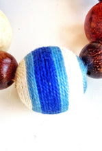 Load image into Gallery viewer, Elastic Navy Beaded Bracelet, Wood And Fabric Beaded Bracelet
