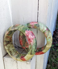 Load image into Gallery viewer, Floral Wood Bracelet, Shabby Chic Chunky Bangle With Decoupage
