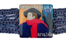Load image into Gallery viewer, Blue Macrame Bracelet, Toulouse Lautrec Ambassadeurs, Famous Paintings Jewellery
