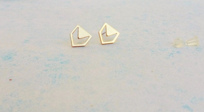 Small Geometric Earrings, Simple Gold Studs, Contemporary Cat Stud Earrings