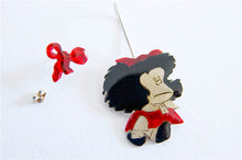 Load image into Gallery viewer, Silver Mismatched Earrings, Girl In Red Long Earring And Bow Stud
