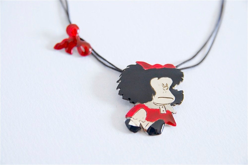 Comic Book Jewelry, Girl In Red Necklace With Tiny Bow
