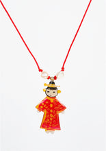 Load image into Gallery viewer, Manga Necklace, Geisha Necklace In Red Kimono, Sterling Silver Long Necklace

