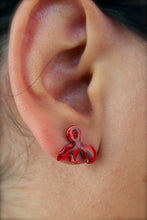Load image into Gallery viewer, Silver Mismatched Earrings, Girl In Red Long Earring And Bow Stud
