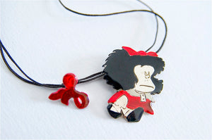 Comic Book Jewelry, Girl In Red Necklace With Tiny Bow