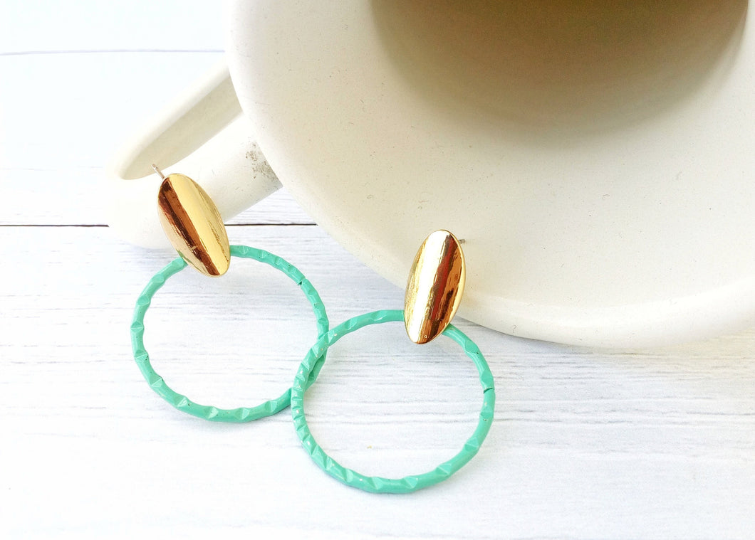 Turquoise Hoop Earrings, 18k Gold Filled Bronze Earrings