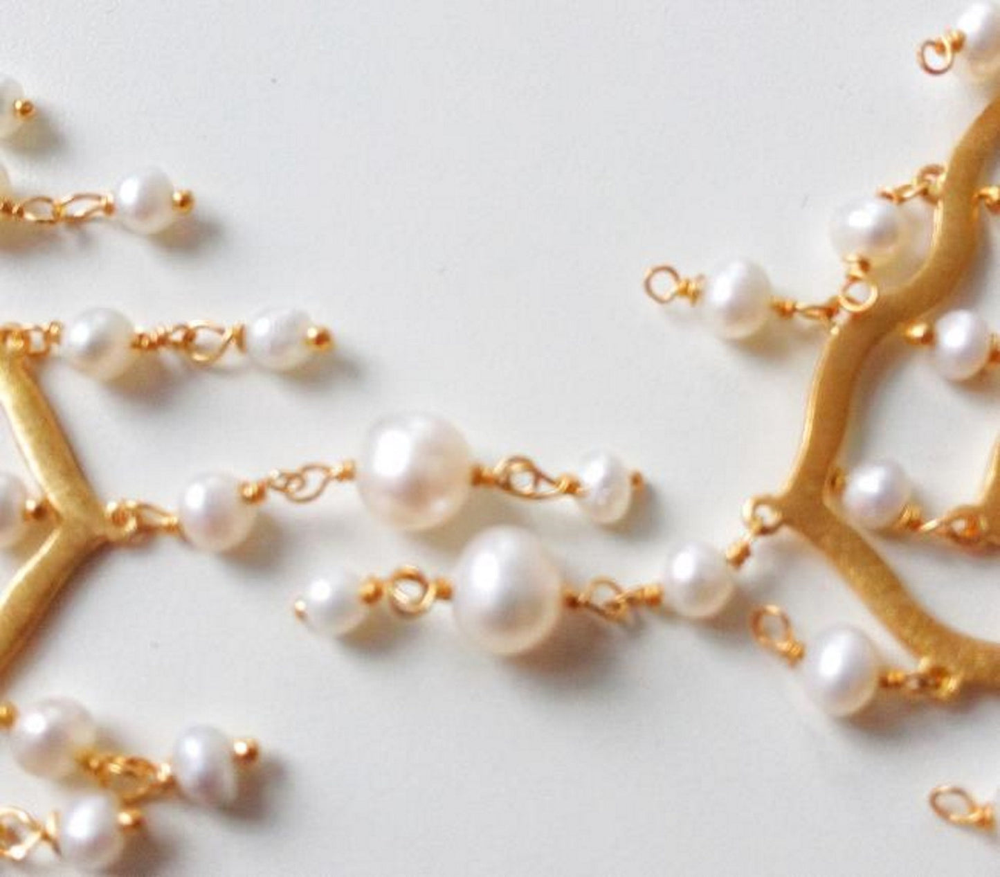 Gold Chandelier Earrings, 22k Gold Plated Brushed Silver Pearl Earrings