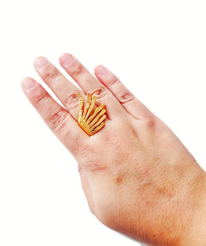 Gold Statement Ring Size 7 1/2, Abstract Geometric Ring, "Sunshine Ring"