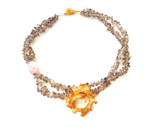 Load image into Gallery viewer, Smoky Quartz Necklace, 18k Gold Plated Silver Spiral Necklace With Semi Precious Gemstones
