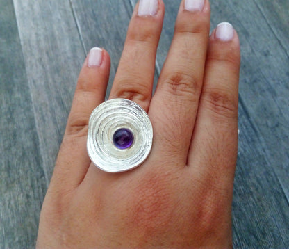 Solid Silver Amethyst Ring Size 7.5, 25th Anniversary Gift For Wife