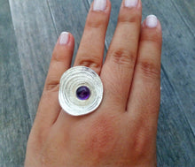 Load image into Gallery viewer, Solid Silver Amethyst Ring Size 7.5, 25th Anniversary Gift For Wife
