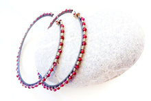 Load image into Gallery viewer, Red Ruby Earrings, Large Silver Hoop Earrings
