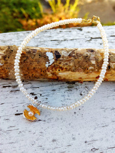 Minimal Bracelet, Small Pearl Bracelet With Silver Oyster Charm