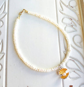 Minimal Bracelet, Small Pearl Bracelet With Silver Oyster Charm