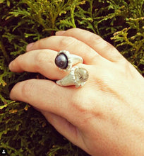 Load image into Gallery viewer, Solid Silver Statement Ring, Black Pearl And Smokey Quartz Ring, Size 8
