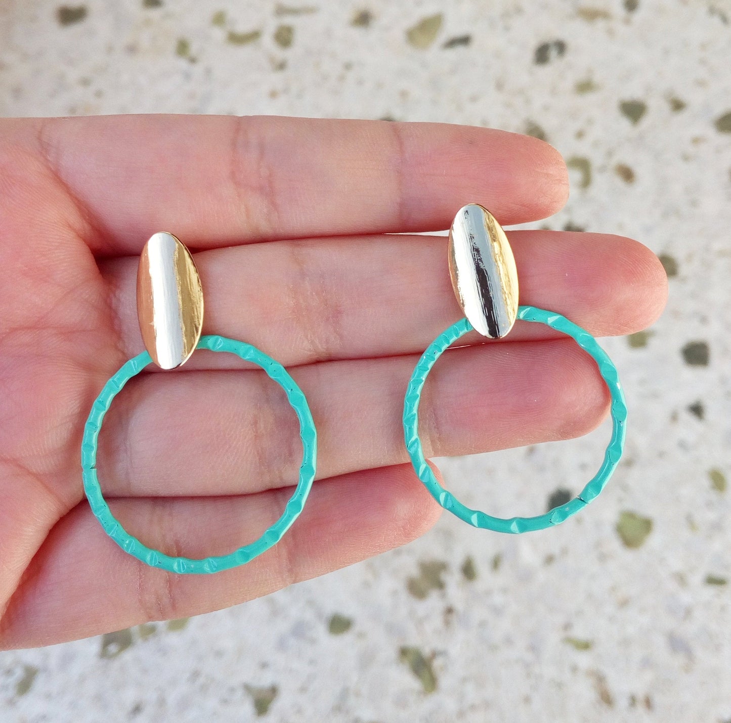 Turquoise Hoop Earrings, 18k Gold Filled Bronze Earrings