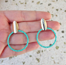 Load image into Gallery viewer, Turquoise Hoop Earrings, 18k Gold Filled Bronze Earrings

