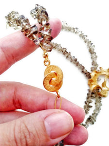 Smoky Quartz Necklace, 18k Gold Plated Silver Spiral Necklace With Semi Precious Gemstones
