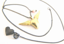Load image into Gallery viewer, Gold Heart Necklace, Angel Wings Necklace From 18k Gold Plated Solid Silver
