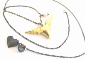 Gold Heart Necklace, Angel Wings Necklace From 18k Gold Plated Solid Silver