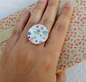 Porcelain Ring, Adjustable Floral Ring