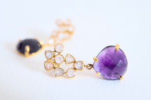 Gold Amethyst Earrings, 18k Gold Plated Silver Drop Amethyst Earrings
