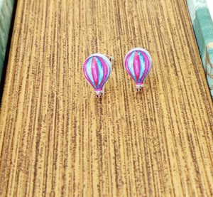 Hot Air Balloon Earrings, Mini Silver Stud Earrings