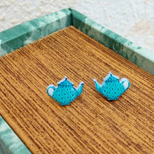 Load image into Gallery viewer, Mad Hatter Tea Earrings, Teapot Stud Earrings, Resin Post Earrings
