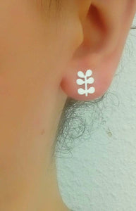 Leaf Stud Earrings, Brushed Silver Botanical Earrings