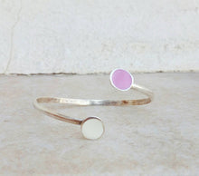 Load image into Gallery viewer, Open Cuff Bracelet, Silver Bangle Bracelet With Pink And White Enamel
