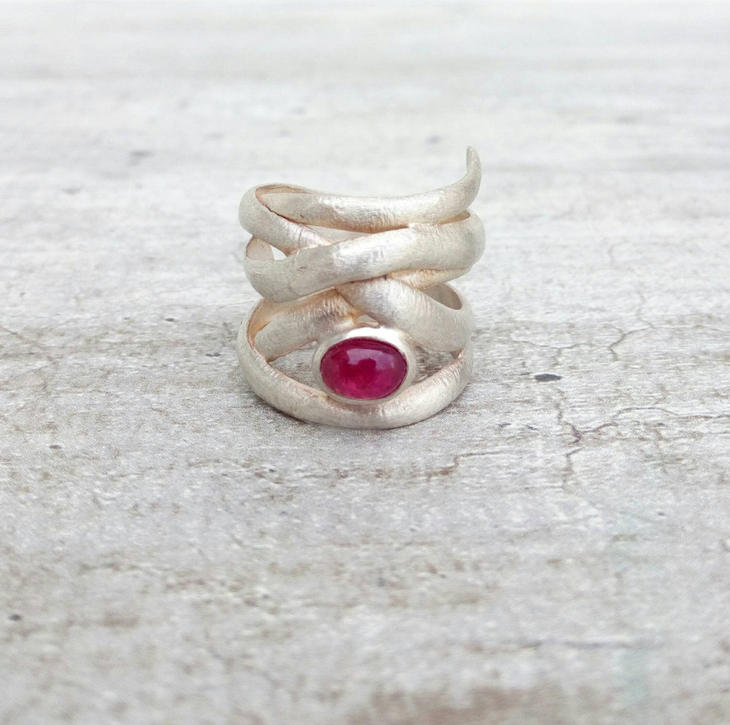 Pink Tourmaline Ring, Sterling Silver Ring Size 7 1/4, 