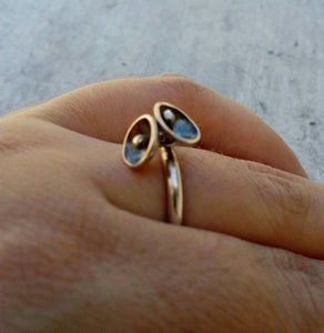 Flower Stack Ring, Simple Silver Band Ring With Mobile Flowers, "Poppy Ring"
