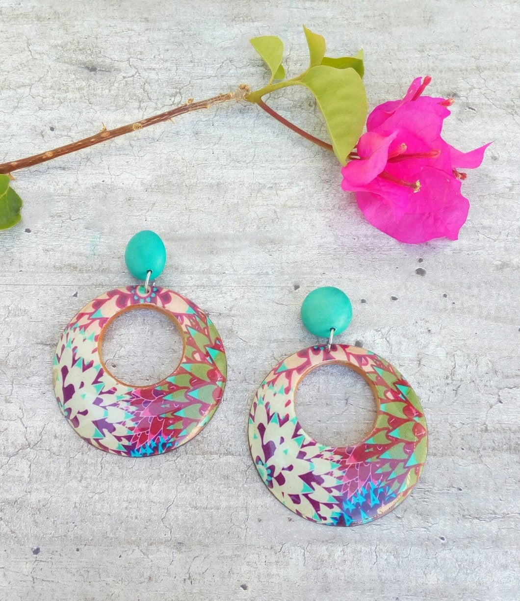 Wood Oversized Earrings, Peacock Earrings, Large Stud Earrings