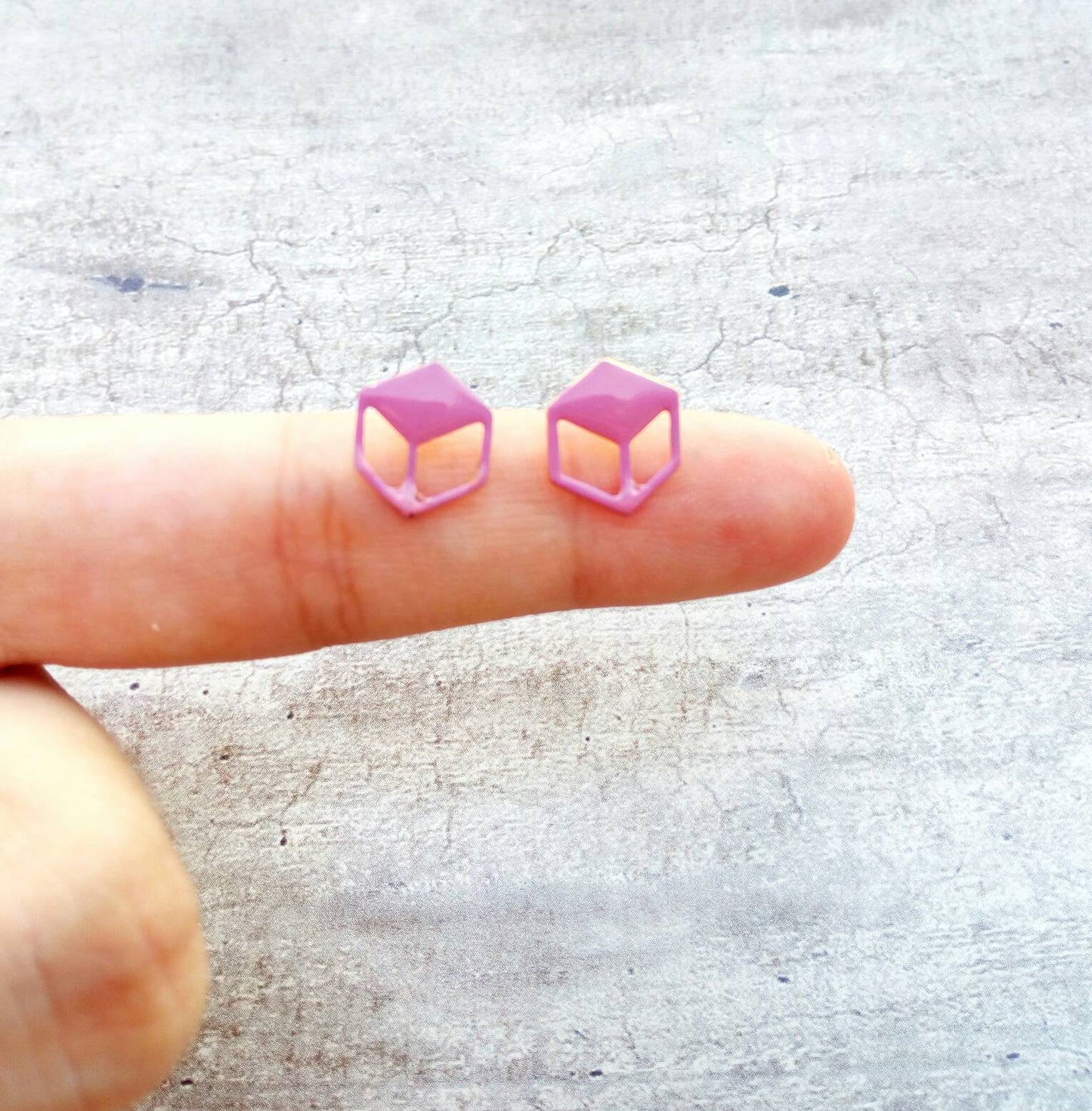 Cube Stud Earrings, Blush Pink Square Earrings