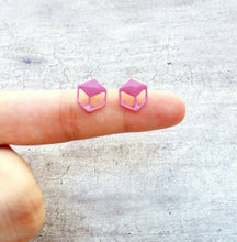 Load image into Gallery viewer, Cube Stud Earrings, Blush Pink Square Earrings
