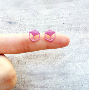 Cube Stud Earrings, Blush Pink Square Earrings