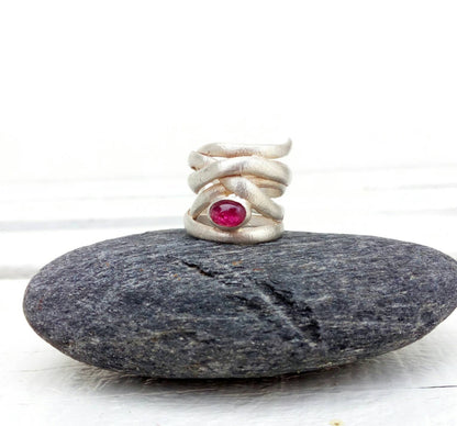 Pink Tourmaline Ring, Sterling Silver Ring Size 7 1/4, "Chaotic Ring"
