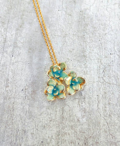 Plumeria Necklace, 18k Gold Plated Silver Pendant Handpainted In Gold Plated Chain