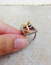 Load image into Gallery viewer, Silver Dragonfly Ring, Adjustable Square Ring
