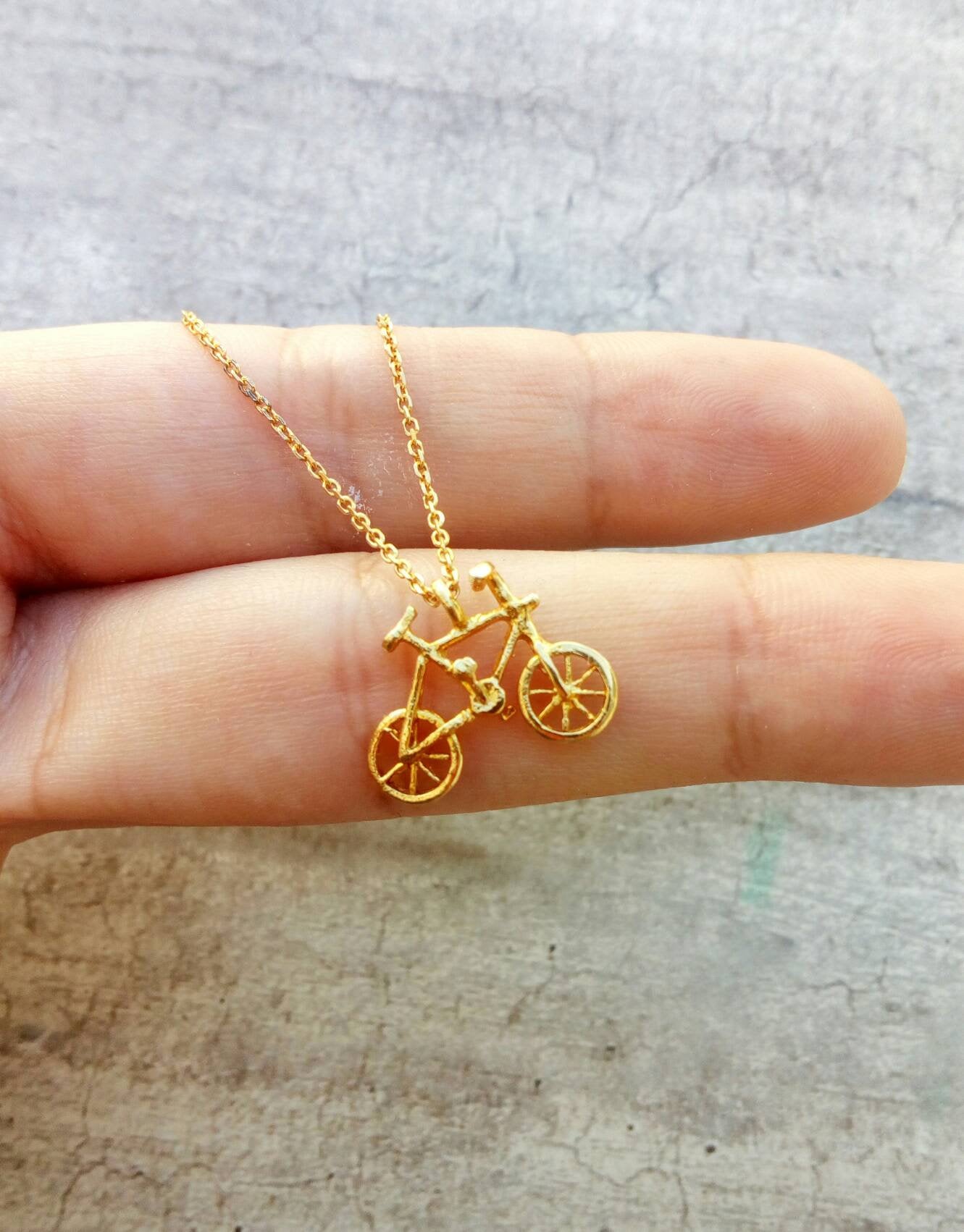 Sterling Silver Bicycle Necklace, 18k Gold Plated Necklace, Gift For A Cyclist